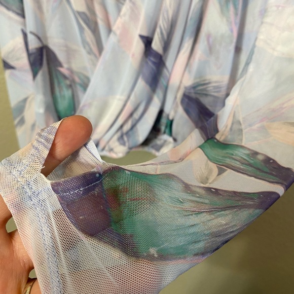 Fabletics Sheer Floral Mesh Draped Wrap Top - Picture 7 of 12